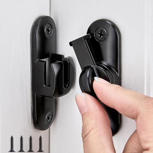 90/180 Degree Right Angle Flip Barn Door Latches Flip Gate Door Latch Lock | Zinc Alloy Small Snap Latch Sliding Door Lock Latch Security Hasp Hardware for Bathroom Garage Garden Window Cabinet Black