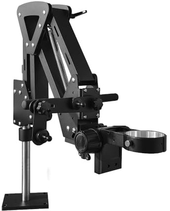 Lakimi Microscope Boom Stand for MS04A Stereo Microscope, Adjustable Spring Arm Bracket, Compatible with 76mm Holders and LED Ring Lights, Heavy-Duty Table Clamp Base, MH04A-H