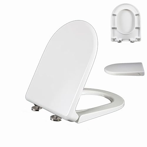 D-Shape White Toilet Seat - Soft Close Easy Clean Adjustable Hinges Quick Release Top Fix - Perfect for Modern Bathrooms & Elegant Style