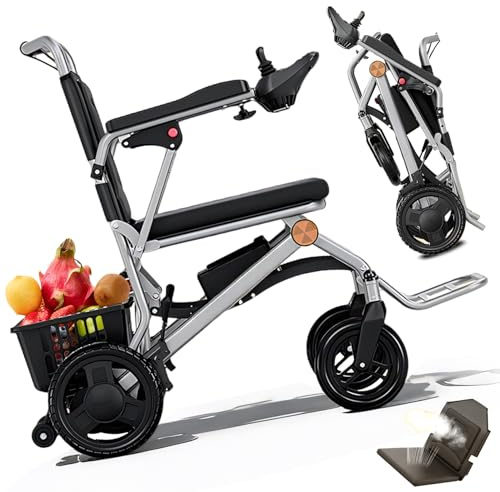 ZQHQKJ Ultraleichter Elektrorollstuhl faltbar – 22 kg Elektro Rollstuhl mit 500 W Motor, 20Ah Lithium Akku, 35 km Reichweite, Dual-Dämpfung, für Reisen & Senioren, Flugzeug geeignet,12A