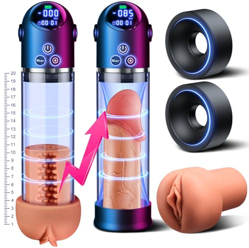 Electric Penis Pump Sex Toys for Men Automatic Penis Extender with 4 Suction Modes, Male Masturbator with Realistic Pocket Pussy LCD Display Dick Vacuum Pump for ED Penis Extension Stronger Trainer