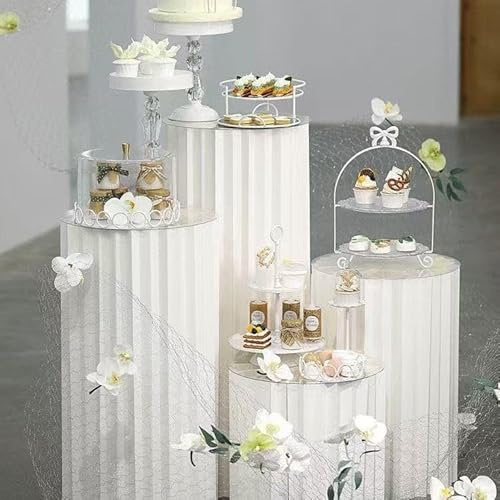 NoderLoya Cylinder Stands for Party 5Pcs Round Pedestal Stand Foldable Cardboard Columns Cylinder Tables for Parties Baby Shower Birthday Wedding Pillars Display Decoration