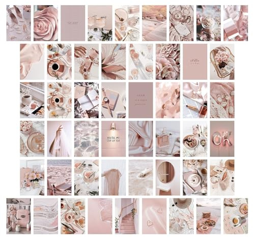 Rieoany Ästhetik Poster Set 50 Stück, Vintage Zimmer Deko Pink, Wandcollage Kit für Mädchenzimmer Aesthetic Bilder Clean Girl Ästhetik