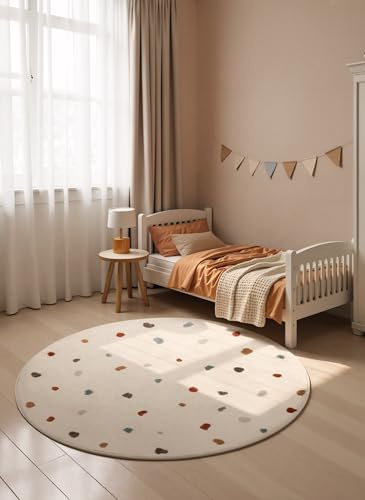 Hanse Home Adventures Kinderteppich - Konfetti Punkte Spielteppich Rund, Modernes Design, Spielmatte, Krabbelteppich Junge Mädchen für Kinderzimmer, Jugendzimmer - Creme Multifarben, Ø 160cm