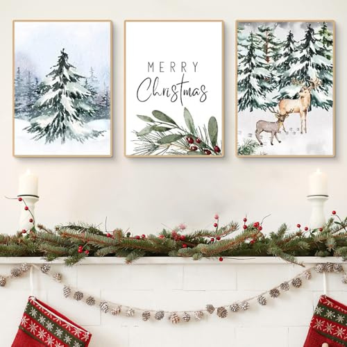 Ueiwffzo 3er Poster Set, Winter Natur Landschaft Wandbilder Kunstdrucke Weihnachten Leinwand Bilder Set, Ohne Rahmen Bild Wohnzimmer Schlafzimmer Wandposter Wanddeko (50x70cm)