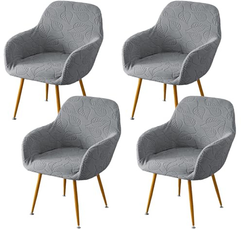 EBETA Stuhlhussen mit Armlehne Stretch Stuhlbezug Abnehmbare Sesselbezug Schonbezug für Esszimmerstühle Stuhlabdeckung Schwingstuhlhussen (Dunkelgrau, 4 Stück)
