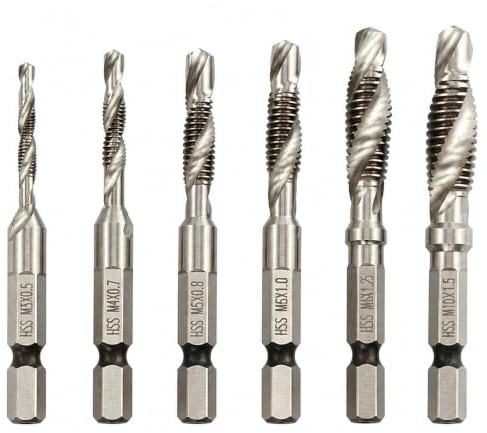 6Pcs HSS Tap Drill Bit Set, 2 in 1 Combination Drill and Tap Bits | Metric M3 M4 M5 M6 M8 M10, 1/4 Hex Shank Thread Tapping Bits for Aluminium, Copper, Wood, Plastic and Sheet Metal