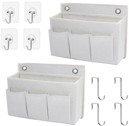 Dermalyx 2 Stück Wand Organizer Tasche Hängekörbe Mit Großer Mesh Abteilung Und 3 Taschen Tür Organizer Platzsparend Aufbewahrung Für Schlafzimmer Wohnmobil Camper(Weiß)