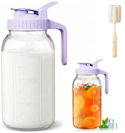 Recipiente de vidrio para leche materna, jarra de vidrio de 64 onzascon tapa hermética y asa, apta para almacenar leche materna, zumo y té, y que se puede utilizar en frigoríficos, congeladores.