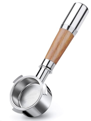 VINATO Portafiltro sin fondo 54mm – Acero inoxidable con mango de nogal, compatible con Breville Barista BES870/878/880 (3 Ear)