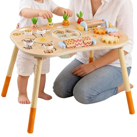 hikiau Table D'activités en Bois pour Bébé De 1+ an, 6 en 1 Table De Jeu Sensorielle montessoris, Centre D'activité Bébé avec Tri De Formes, Jouet Éducatif - Anniversaire Noël 12 Mois+
