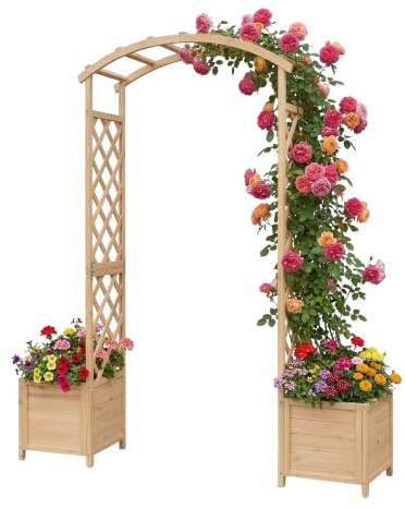 Relaxdays Arco de Rosas con 2 jardineras, Madera de Abeto