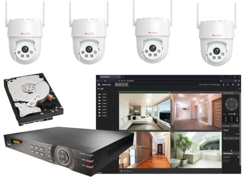 LUPUS Smart-Home Videoüberwachungs-Set: 4x LUPUS LE213 WLAN Alarm-Kamera mit Sirene, Flutlicht & Täteransprache | 1x LUPUS LE918 8-Kanal Rekorder inkl. 2TB HDD | WiFi 6, KI-Personenerkennung, App, IP6