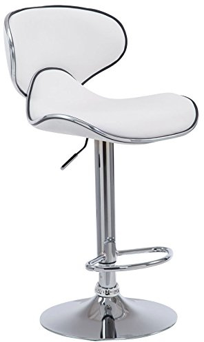 CLP Sgabello Design Cucina Las Vegas V2 In Similpelle Con Schienale I Sedia Alta Imbottita Girevole Regolabile 62-82 CM, Colore:bianco, Colore del telaio:cromo