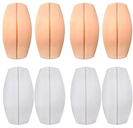 LEEQ Lot de 8 coussinets antidérapants en silicone pour bretelles de soutien-gorge, soulagent la douleur des épaules, blanc et rose chair