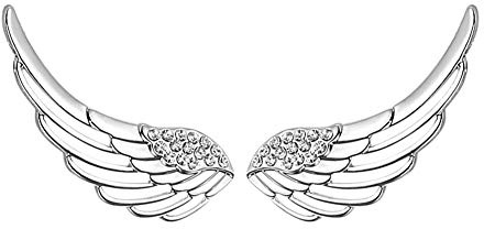 Zolkamery Ear Cuff for Women, 925 Sterling Silver Angel Wing Stud Climber Earrings with 5A Cubic Zirconia, Allergy Free Jewellery as Gift for Mom Girls Wife Ladies