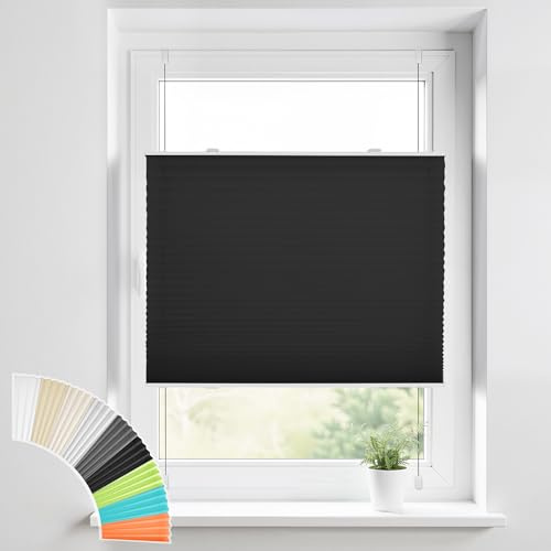 HOMEDEMO Plissee Klemmfix ohne Bohren Jalousien, Schwarz 90x130cm (BxH), Plisseerollo mit Klemmträger, lichtdurchlässig Faltrollo Sicht-und Sonnenschutz Blickdicht Jalousie für Fenster & Tür