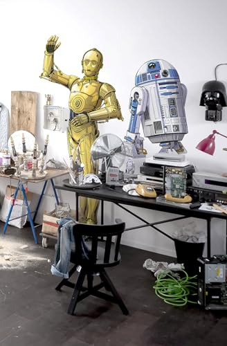 STAR WARS självhäftande och konturklippt fleece fototapet från Komar – Star Wars XXL C – 3PO – storlek: 127 x 200 cm – väggtatuering, barnrum, robot, stjärnkrig