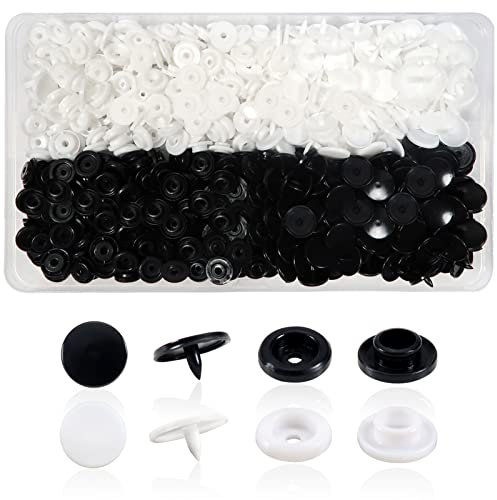 TOAOB 150 Sets T5 Snap Button Fasteners Plastic Black and White Press Studs 12mm for DIY Clothes