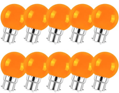 Jiotouhu B22 G45 Ampoule LED sphérique orange, éclairage à 360 degrés, 2W équivaut à 20W, pour AC 220V-240V, non dimmble, éclairage décoratif pour Halloween, Noël, fêtes, lot de 10