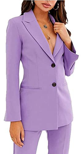 Tuta da lavoro da donna con due bottoni, vestibilità aderente, con risvolto, blazer e pantaloni, set da lavoro casual