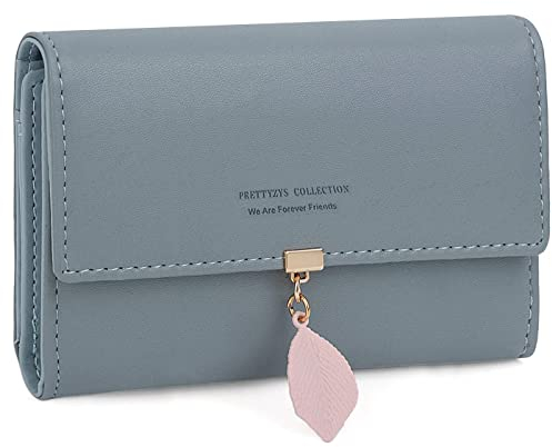 ANYWN Geldbeutel Damen mittelgroß, Geldbörse Damen, Elegant Damen Portemonnaie mit viele Fächer(GrauBlau)