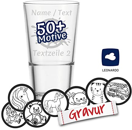 LEONARDO Kinder Trinkglas/Wasserglas mit Gravur personalisiert/Namen Text Motiv, Mädchen/Junge Glas Event, 315ml graviert
