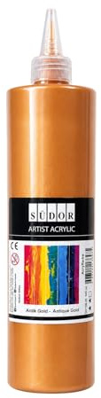 SÜDOR Acrylfarbe 500 ml – Geeignet für Acryl-Pouring. Hochpigmentierte Künstler-Malfarbe zum Bemalen auf Holz, Leinwand, Stein, Papier, Stoff & Metall. Vegan (Gold (Antikgold))