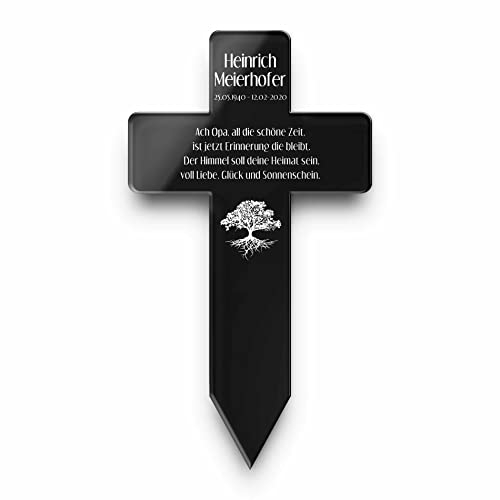 CHRISCK design Personalisiertes Grabkreuz mit Gravur aus Hochglanz Acrylglas - Grabstecker Kreuz als wetterfester Grabschmuck mit Gravur - Grabdeko für Urnengrab Grab (Mit Motiv)