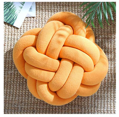 DUNSBY Garn dekoratives großes Kissen, innovativ, handgefertigt, Knotenball, süßes Kissen, einfaches Autokissen, Häkelgarn (Farbe: Orange, Größe: 39 x 30 cm)