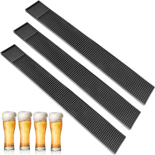 RHBLME Lot de 3 tapis de bar rectangulaires noirs, 60 x 8,1 cm, 1 cm d'épaisseur, antidérapants, PVC, moulés, passent au lave-vaisselle