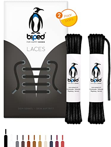 biped LACES 2 par vaxade skosnören runda - tillverkade av bomull ø 3 mm - slitstarka - premium skosnören för läderskor och arbetsskor z2915(#2 black,75 cm)