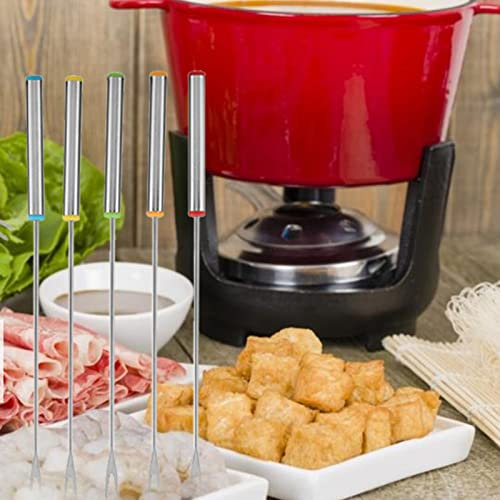 Fonduegabeln,6er Set Edelstahl Fonduegabeln Farbcodiert Käse Fonduegabeln Räucherstäbchen mit hitzebeständigem Griff für Schokoladenbrunnen Käse Braten D ert Früchten