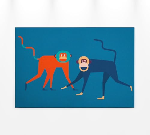 A.S. Création WTD - Stampa su tela con motivo scimmie, motivo: animali, 90 x 60 cm, formato orizzontale, moderna decorazione da parete per camera da letto, soggiorno, cucina, immagine su telaio