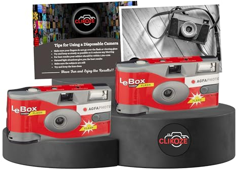 Disposable Cameras Multipack - Includes 2 AgfaPhoto LeBox Disposable Camera Single-Use Film Cameras with 27 Exposures and Clikoze Disposable Photography Tips Card