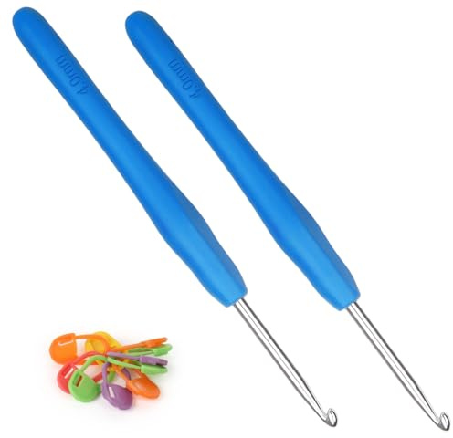 Coopay Häkelnadeln 4,0 mm, 2 Stück Metall Häkelnadel, Ergonomische Häkelnadel mit Weichen Griff für Arthritische Hände, TPR Griff Häkelnadeln für Anfänger & Profis, Bequemes Häkelnadel 4 mm