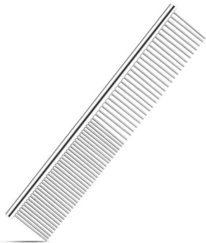LIDOUK Pet Combs Metal Stainless Steel Pet Grooming Comb Rust Resistant Comb Row Teeth Pet Comb Dogs Cats Fur（Silver）