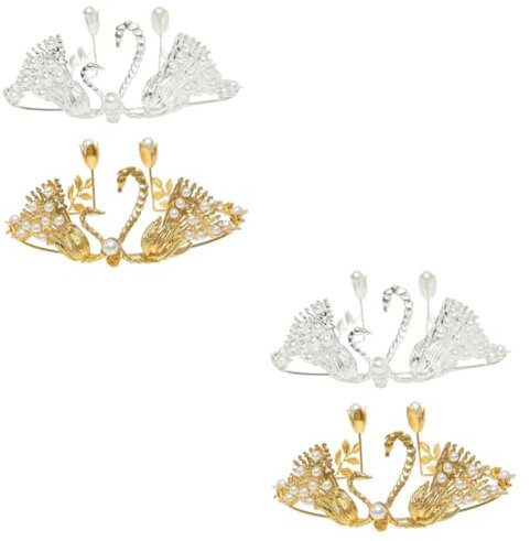 Ciieeo Lot de 2 Décorations de Gâteau Délicates en Forme de Cygne en Métal Couronne Accessoire de Gâteau de Mariage Décoration de Gâteau de Fête Dorée Et Argentée 2 Pièces