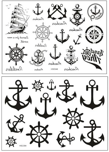 2 Blätter Temporary Matrosen Schiffsanker Marine Steuerrad Schiff Tattoos Fake Tattoo HSC048 094