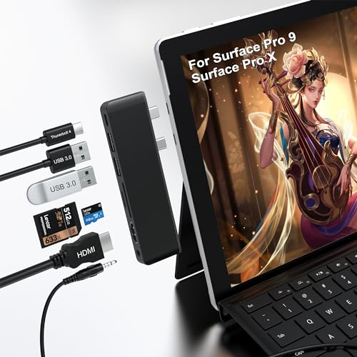 Surface Pro9 Hub Docking Station Adapter - with 4K HDMI, USB C Thunderbolt 4(8K Video+40G Data+100W PD), 2 USB 3.0, SD/TF Card Reader, 3.5mm Audio, for Microsoft Surface Pro 9