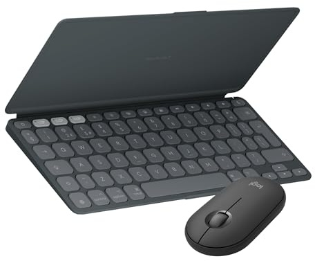 Logitech KEYS-TO-GO 2 portable Bluetooth keyboard + Pebble Mouse 2 M350s | Bluetooth Mouse, wireless keyboard combo for iOS, iPadOS, iPhone, iPad, Mac, lightweight, QWERTY UK - Graphite
