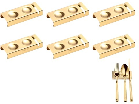maiwalk Chopstick Rest Holders Spoon Fork Knife Stand Rack Stainless Steel Flatware Utensil Cutlery Stand Rest Holder for Home Restaurant KKitchen Table Decoration (Gold, Set of 6)