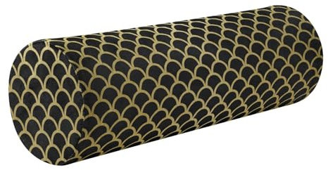 Amooorous Nackenrolle, minimalistische Linien, dekorativ, weich, rund, Schaumstoffkissen, mit Reißverschluss, Schwarz und Gold