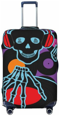 KWQDOZF Housse de Protection pour Bagages de Voyage en Vinyle élastique rétro avec tête de Mort et Musique DJ, pour Valise de 19 à 32 Pouces