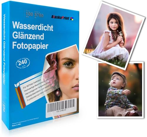 Lot de 100 feuilles de papier photo brillant 240 g/m² pour imprimante à jet d'encre, séchage instantané, imperméable, blanc brillant 13 x 18 cm