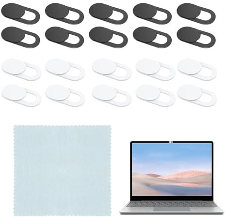 Lot de 20 pour Cache Webcam, Curseur Fin pour caméra d'ordinateur Portable, pour Ordinateur Portable, Smartphone, Tablette, Accessoires de téléphone Portable (Blanc, Noir)