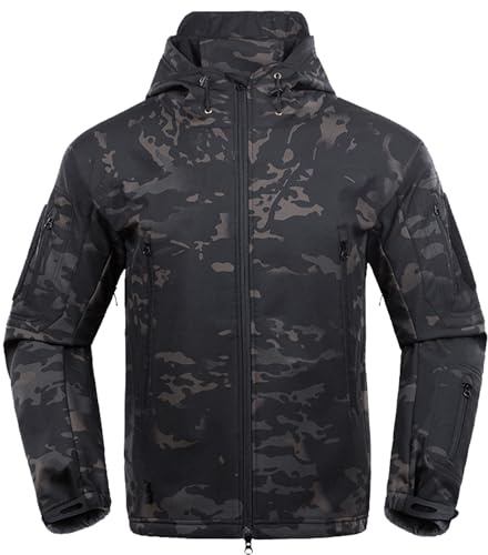 Kelmon Giacca softshell da uomo, in pile caldo, impermeabile, militare, giacca tattica, calda, antivento, funzionale con tasche multizip, Black CP, M