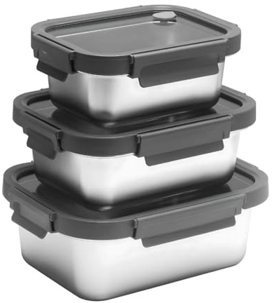 Lacers Purpleline 6-teiliges Edelstahl Vorratsdosen-Set mit Glasdeckeln (800ml/1250ml/1800ml) – auslaufsichere Meal Prep Boxen, BPA-frei, mikrowellengeeignet, ofenfest, spülmaschinengeeignet