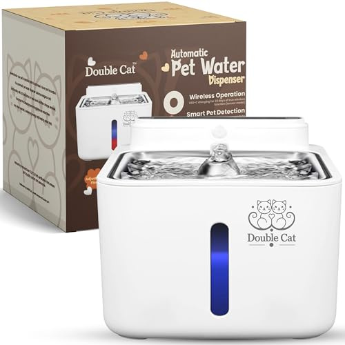 Double Cat™ Dog and Cat Water Fountain, Automatic, 108oz/3.2L, Smart Pet Detection, Wireless, Quiet Operation, LED Light Indicators and Multi-Layer Filtration – Fresh, Clean Hydration!