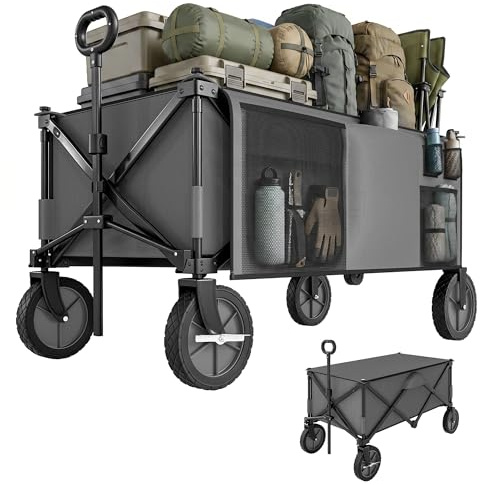 Outsunny Chariot de Plage Pliable 4 Roues, 108 x 55 x 93 cm Gris Foncé